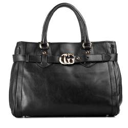 1:1 Gucci 247183 GG Running Medium Tote Bags-Black Leather - Click Image to Close